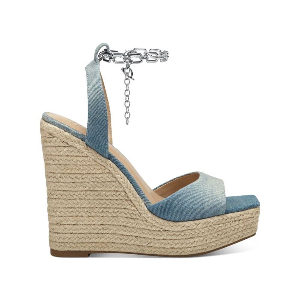 THALIA SODI Womens Blue Denim Clasp Chain 1-1/2" Platform Wedge Shoes 8.5 M - Picture 3 of 4